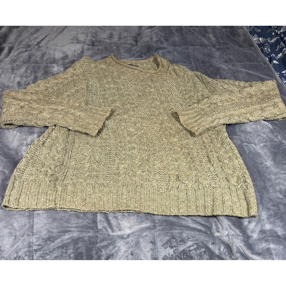 Polo by Ralph Lauren Cable Knit Sweater Hemp Cotton Blend Green Tan Size L
